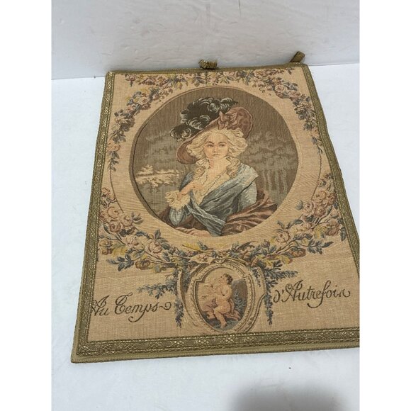 Vintage Tapestry Craft Appliques Garden Scene Pair of 2 Made In France decor - Picture 9 of 9